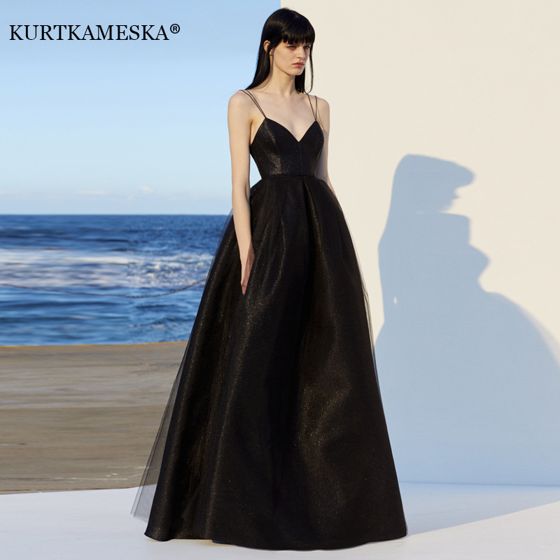 Women Formal Wear Dress - فساتين حفلات طويلة أنيقة بحزام سباغيتي