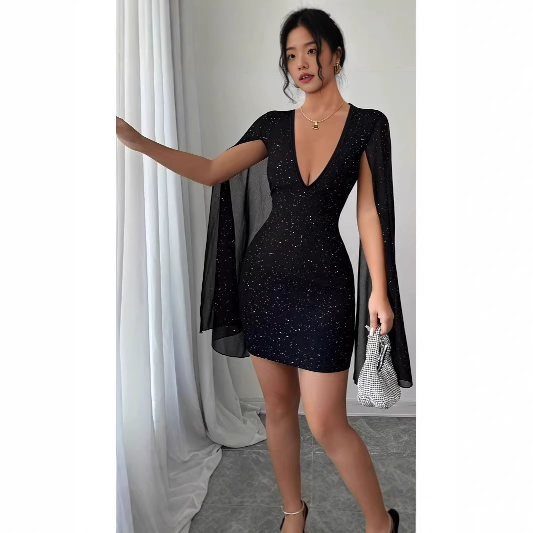 Women Formal Party Wear Dress - فستان ميدي ضيق برقبة على شكل