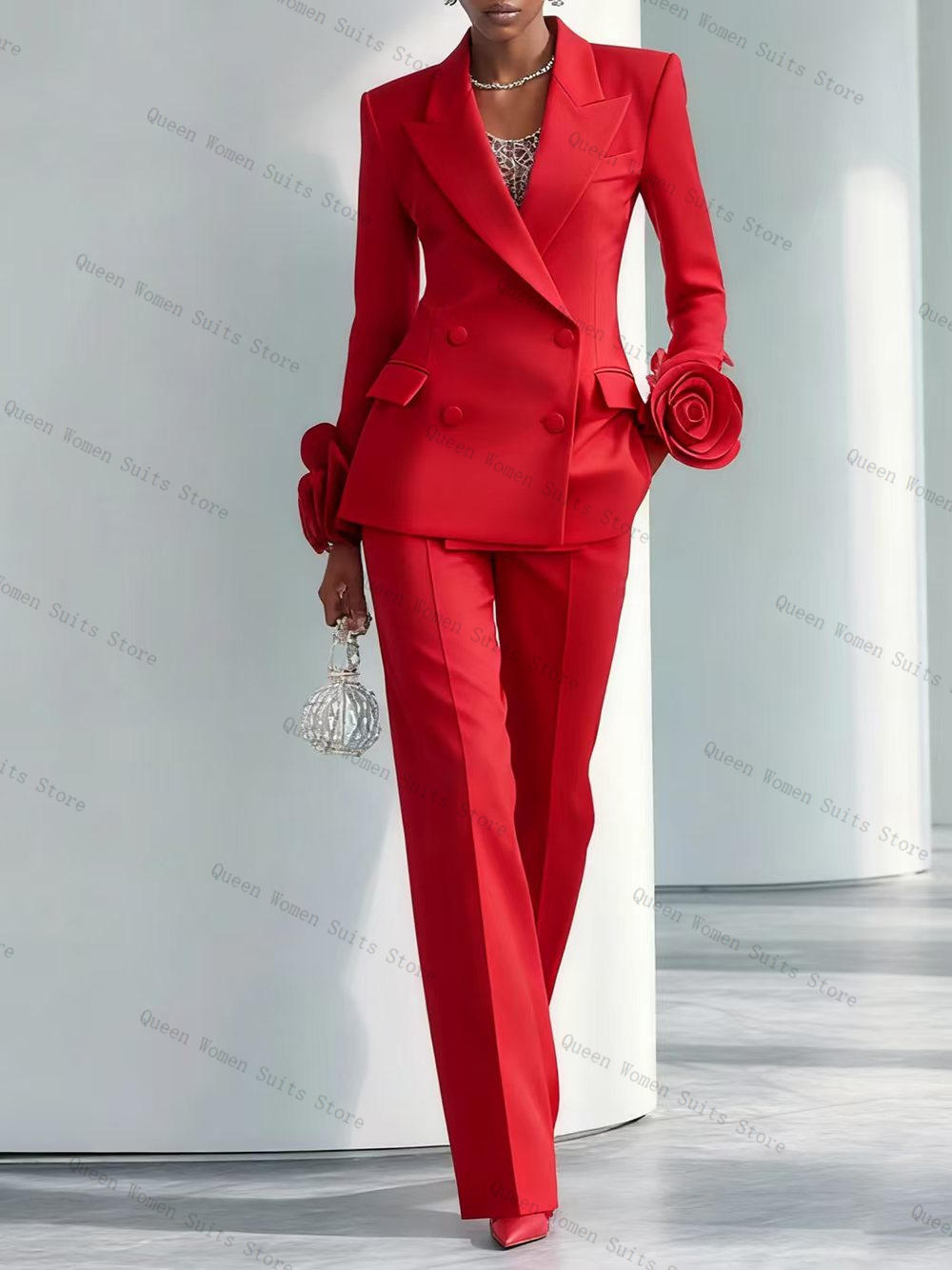 Women Formal Wear Trousers - الفاخرة الأحمر المرأة البدلة مجموعة 2