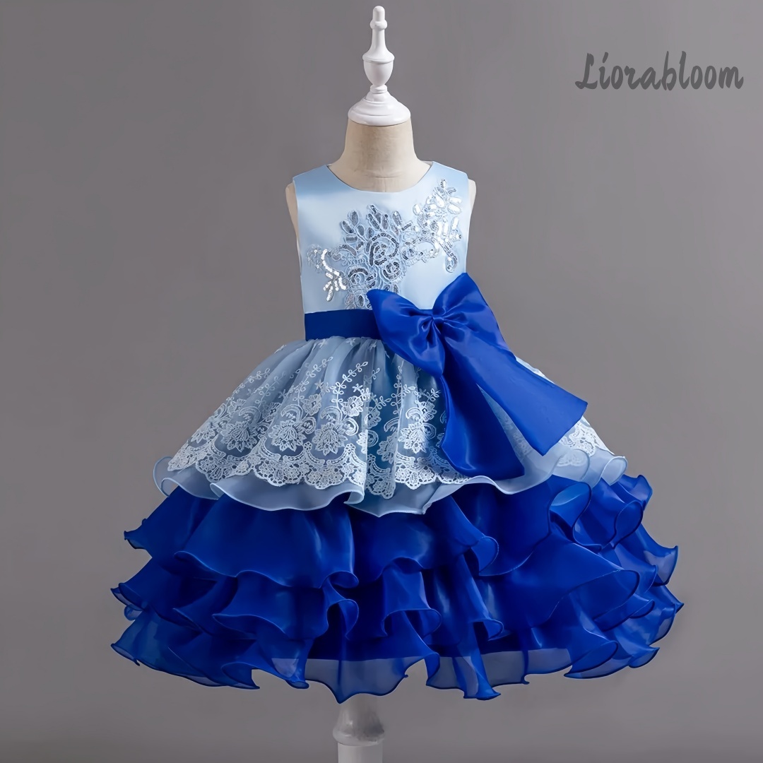 Women Formal Party Wear Dress - فستان بناتي أنيق بدون أكمام بفيونكة