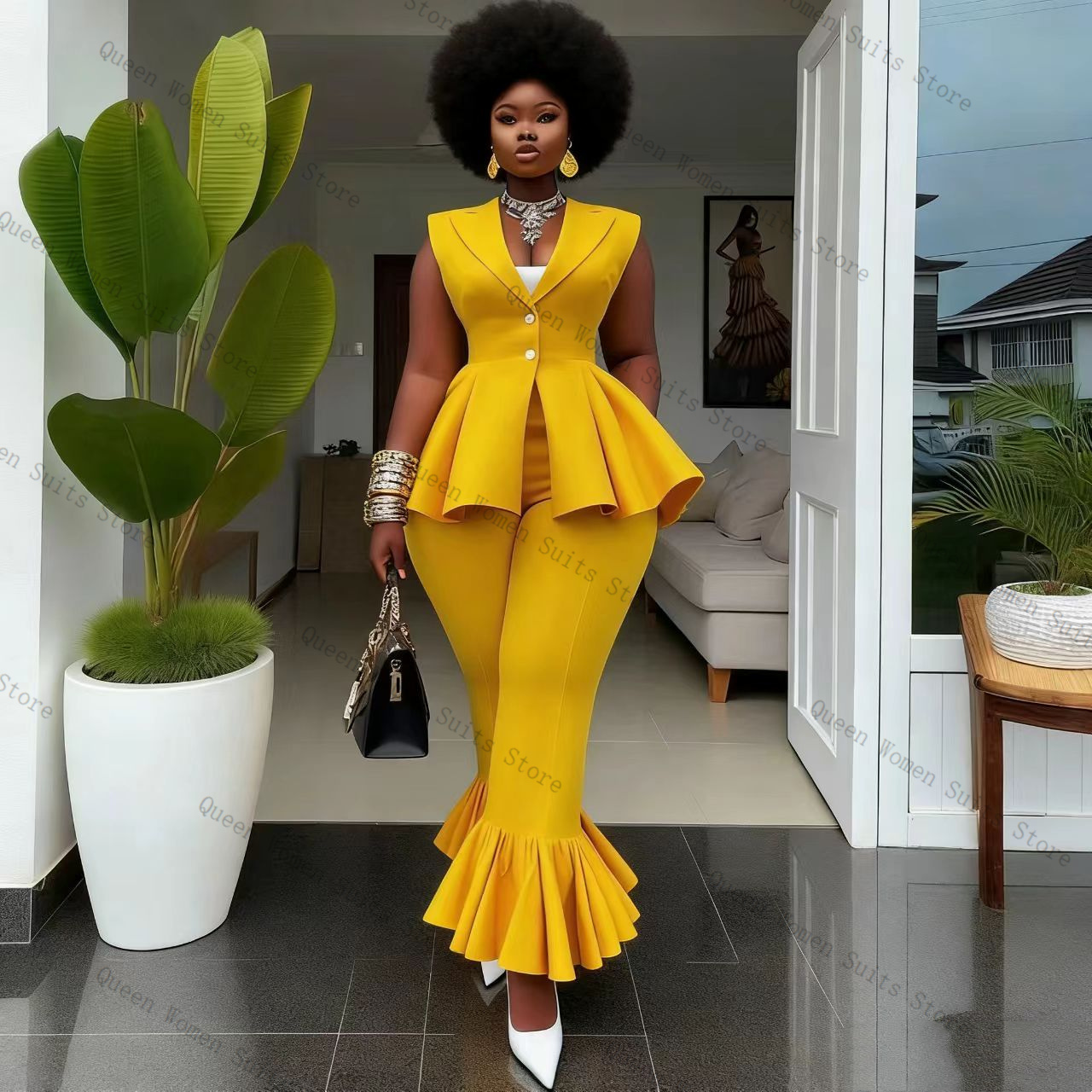 Yellow Formal Wear Women - طقم بدلة نسائية صفراء من قطعتين