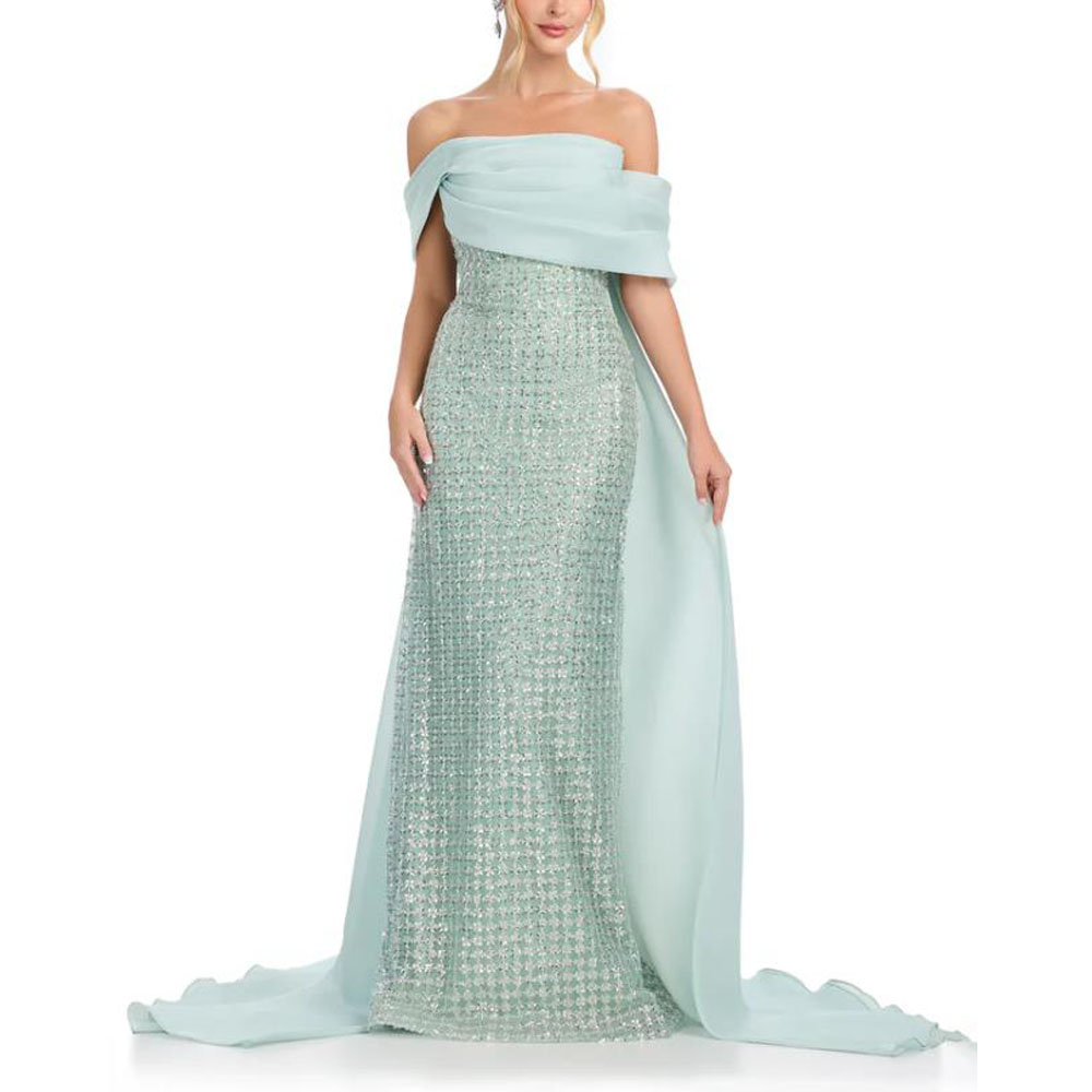 Women Formal Wear Dress - فساتين سهرة لامعة مخصصة قبالة الكتف،
