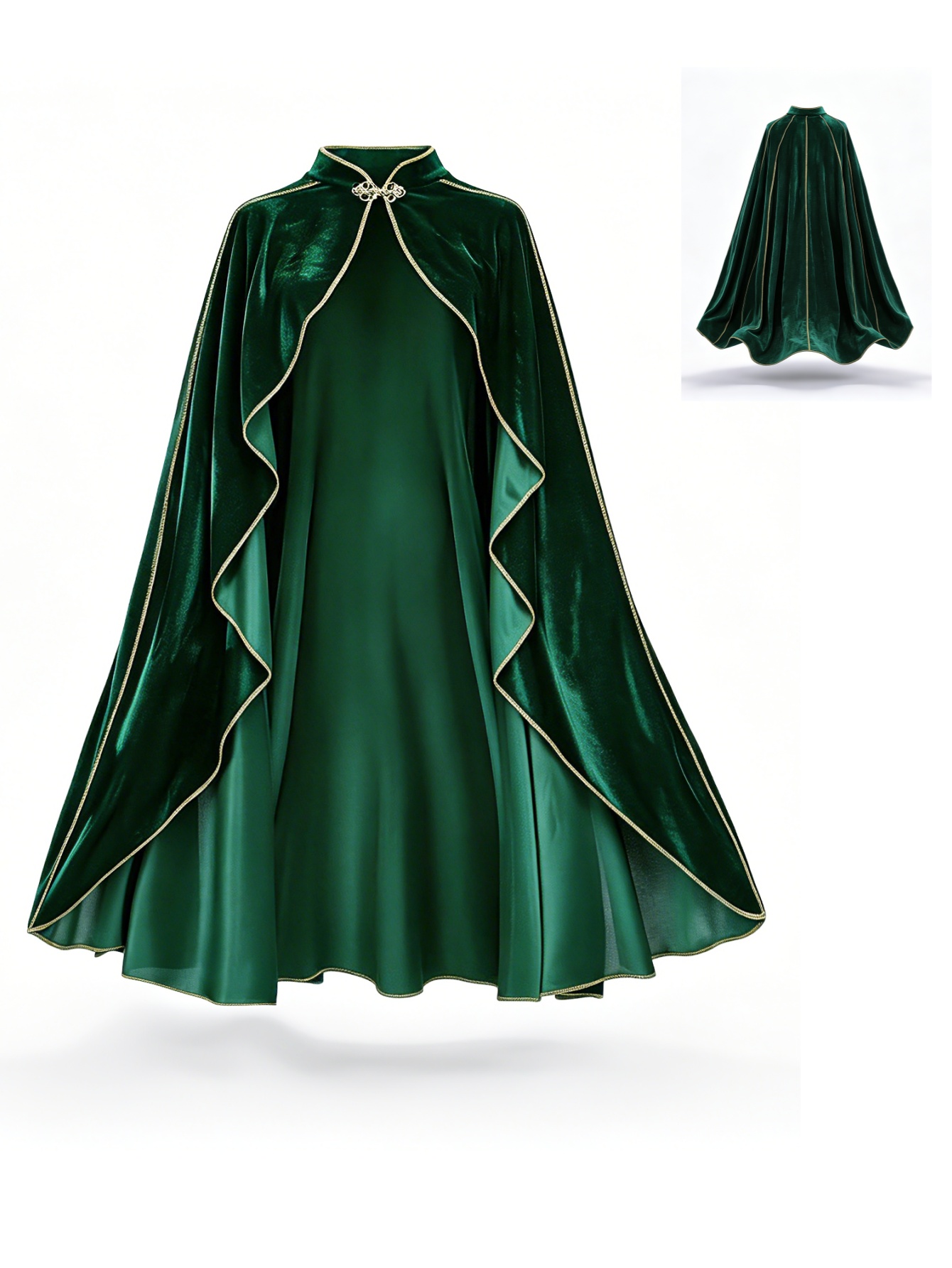 Vintage Women'S Formal Wear - عباءة نسائية من المخمل الأخضر بتصميم