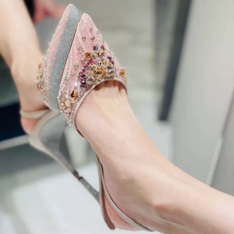 Slingback Heel Formal - أحذية كعب عالي بيضاء مزينة بأحجار
