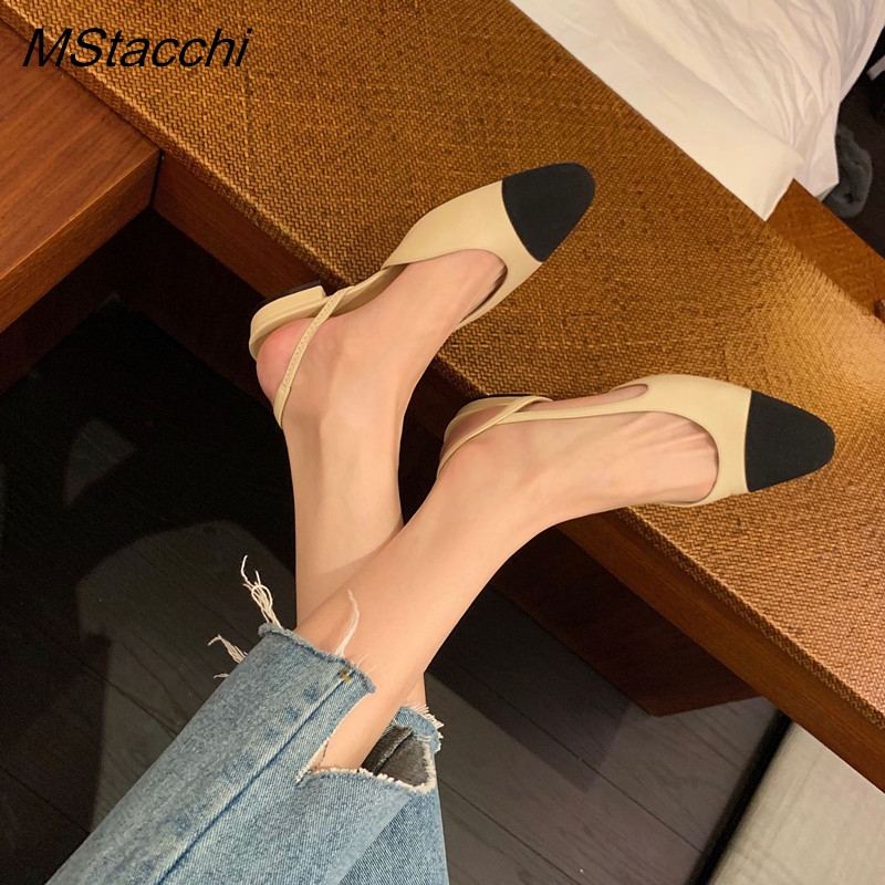 Slingback Heel Formal - خليط الجلود أحذية خفيفة المرأة الصنادل