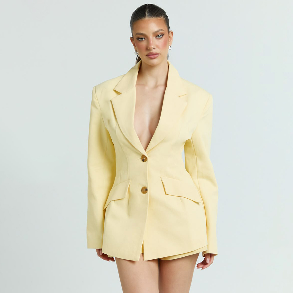 طقم بدلة نسائية من قطعتين بلون - مراجعة Yellow Formal Wear Women وسعره