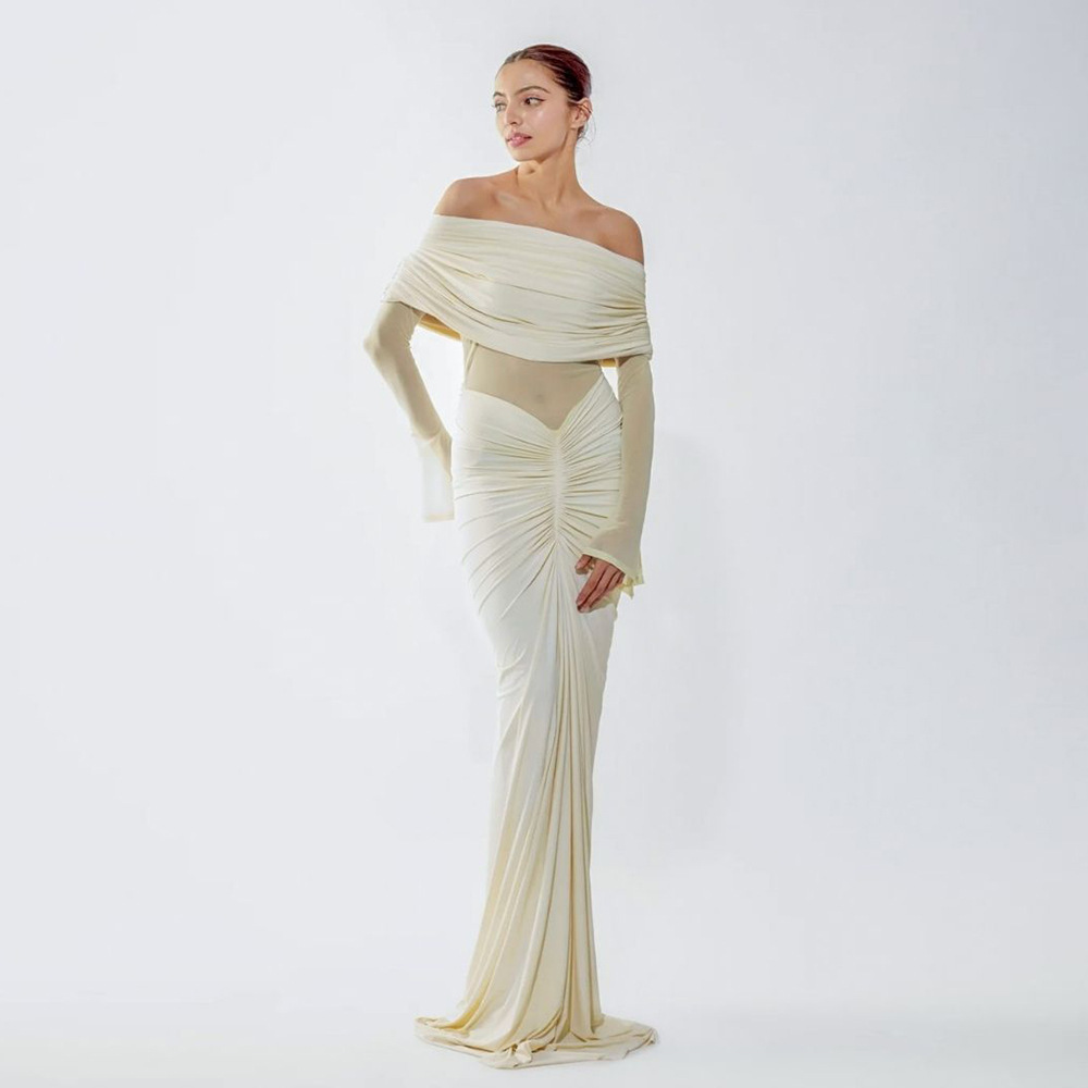 فستان نسائي بيج للحفلات الراقص - مراجعة Women Formal Party Wear Dress وسعره