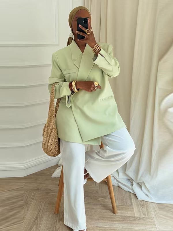 بدلة بليزر نسائية فضفاضة بلون  - مراجعة Women Formal Wear Trousers وسعره