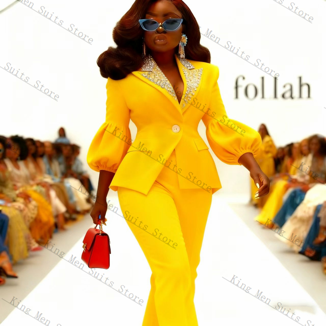 طقم بدلة نسائية كريستال أصفر م - مراجعة Yellow Formal Wear Women وسعره