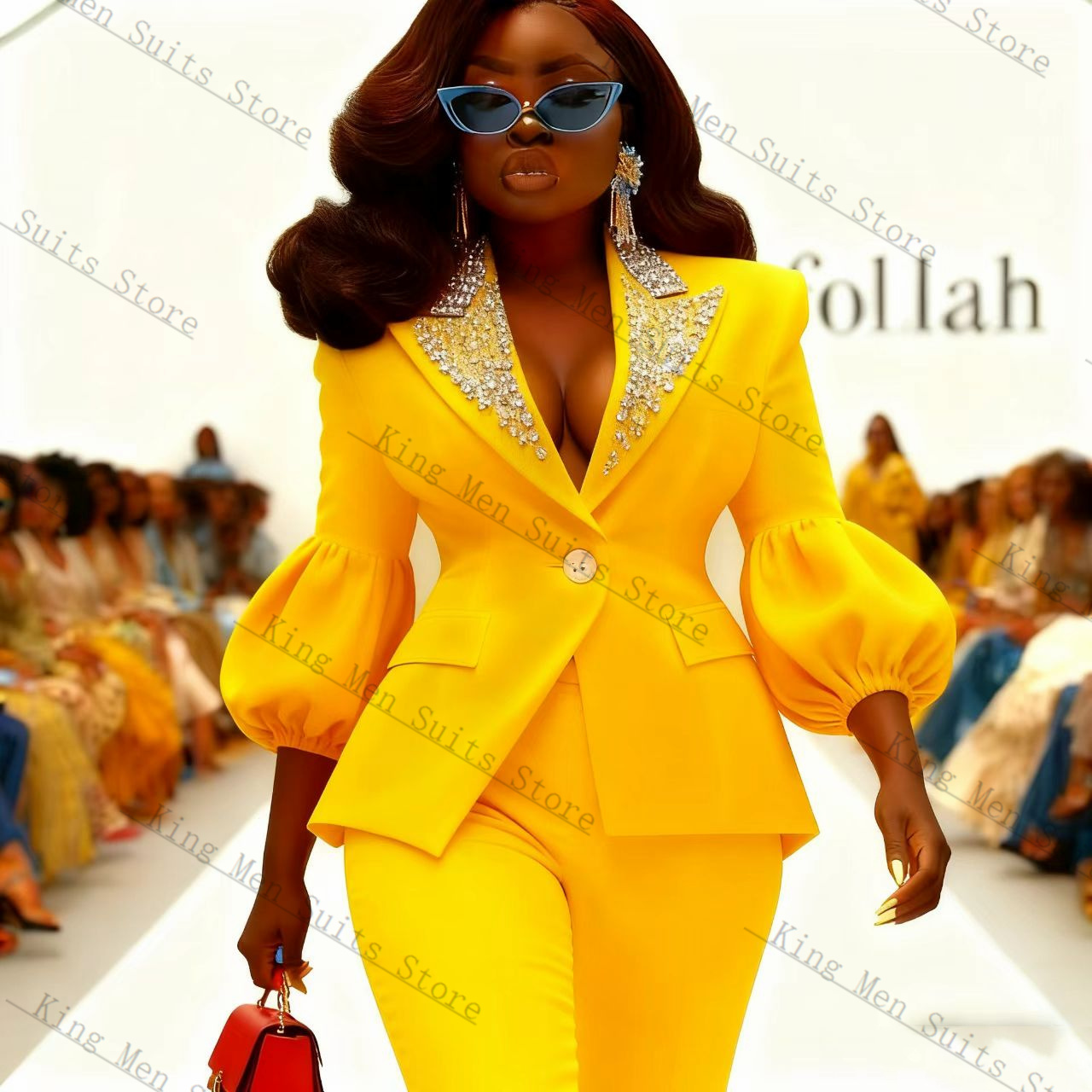 طقم بدلة نسائية كريستال أصفر م - مراجعة Yellow Formal Wear Women وسعره