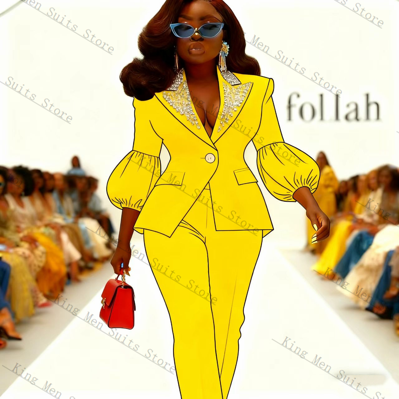 طقم بدلة نسائية كريستال أصفر م - مراجعة Yellow Formal Wear Women وسعره