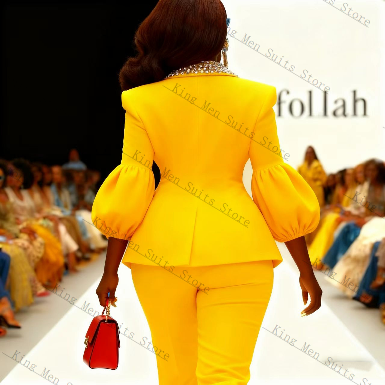 طقم بدلة نسائية كريستال أصفر م - مراجعة Yellow Formal Wear Women وسعره
