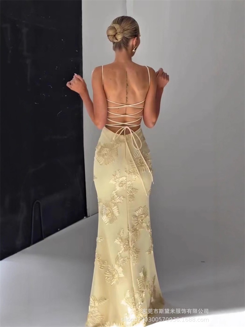 فستان حفلة موسيقية نسائي مطرز  - مراجعة Yellow Formal Wear Women وسعره