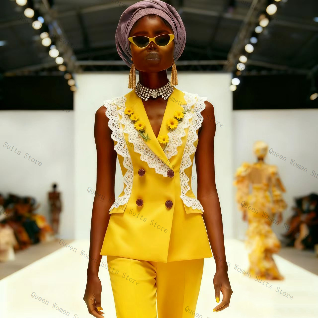 طقم بدلة نسائية من الدانتيل ال - مراجعة Yellow Formal Wear Women وسعره