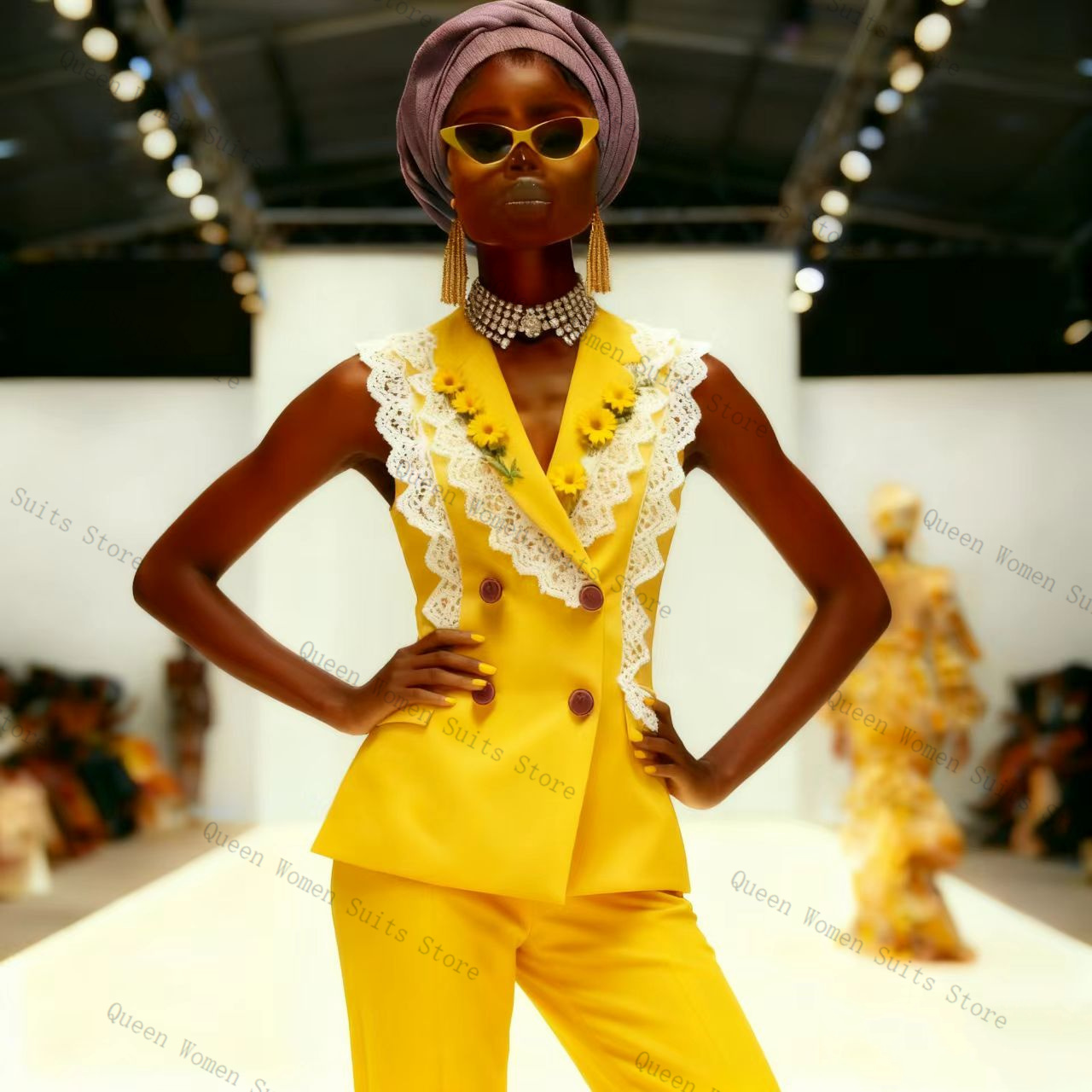 طقم بدلة نسائية من الدانتيل ال - مراجعة Yellow Formal Wear Women وسعره