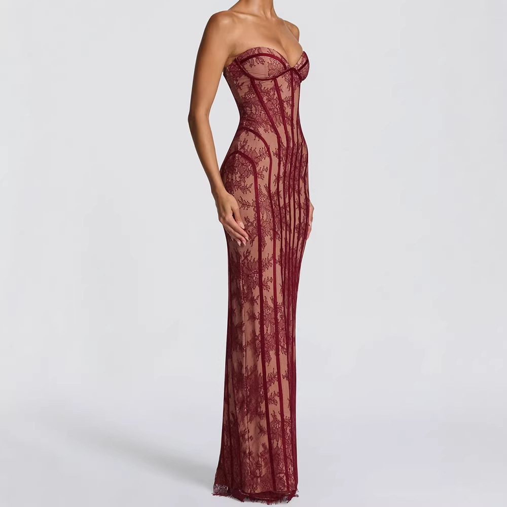 فستان ماكسي ضيق بدون حمالات لل - مراجعة Women Formal Party Wear Dress وسعره