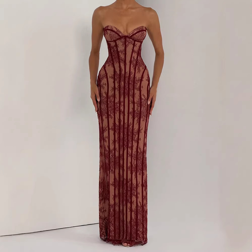 فستان ماكسي ضيق بدون حمالات لل - مراجعة Women Formal Party Wear Dress وسعره