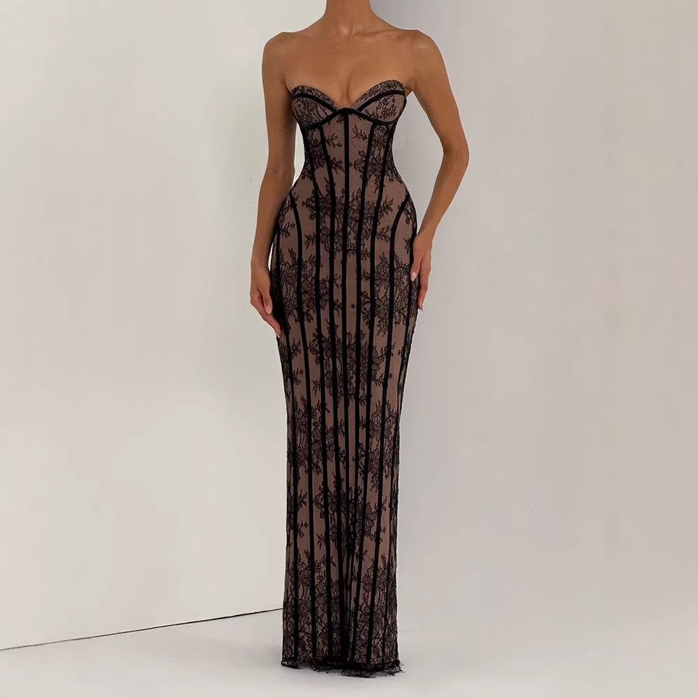 فستان ماكسي ضيق بدون حمالات لل - مراجعة Women Formal Party Wear Dress وسعره
