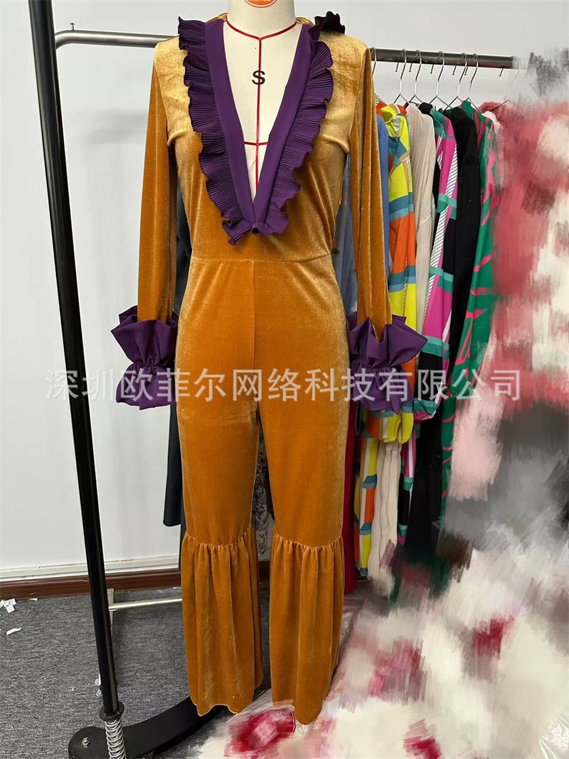 جمبسوت نسائي مخملي أصفر بنفسجي - مراجعة Yellow Formal Wear Women وسعره